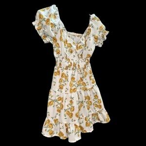 HINT OF BLUSH GIRLS SIZE 8/Medium SUN DRESS FLORAL WHITE AND GOLD